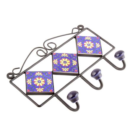 Navy Blue Yellow Sunflower Tiles Hooks